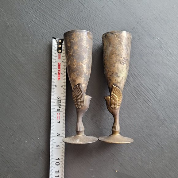 Vintage Heavy Plated Silver Egyptian Revival Bird Toasting Goblets - set of two - Picture 10 of 12